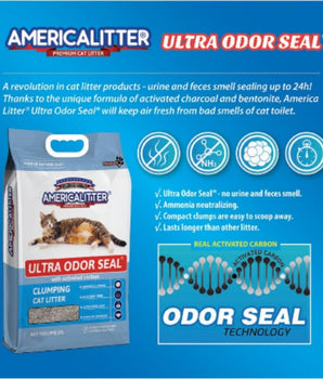 AmericaLitter Natural Clay Cat Litter Ultra Odor Seal With Activated Carbon 10 Litres