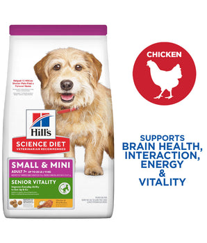 Hill's Science Diet Adult 7+ Senior Vitality Small & Mini Chicken Meal & Rice Recipe Dog Food