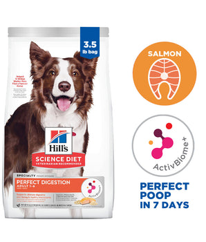 (ANY 2 ADDITIONAL 10% OFF) Hill's Science Diet Adult Perfect Digestion Salmon, Whole Oats, and Brown Rice Recipe Dog Food 3.5lbs