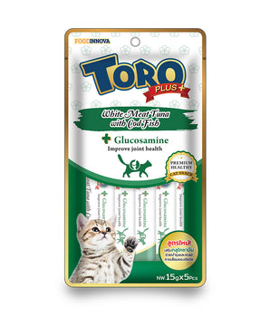 [BUY ANY 3 FOR $11.80] Toro Plus White Meat Tuna With Cod Fish and Glucosamine for Joint Health Cat Treats 15g x 5pcs