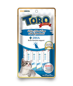 [BUY ANY 3 FOR $11.80] Toro Plus White Meat Tuna With Katsuobushi and DHA for Brain Function Support Cat Treats 15g x 5pcs