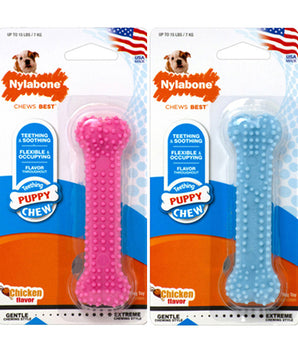 [ANY 3 AT 20%OFF] Nylabone Puppy Teething & Soothing Flexible Chew Dog Toy Petite Blue / Pink