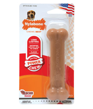 [ANY 3 AT 20%OFF] Nylabone Power Chew Bacon Flavor Durable Dog Chew Toy Petite / Regular / Wolf