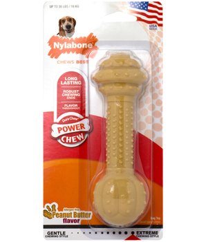 [ANY 3 AT 20%OFF] Nylabone Barbell Power Chew Durable Dog Toy Peanut Butter Medium/Large