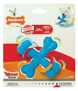 [ANY 3 AT 20%OFF] Nylabone Comfort Hold X Bone Power Chew Beef Flavor Durable Dog Toy Regular